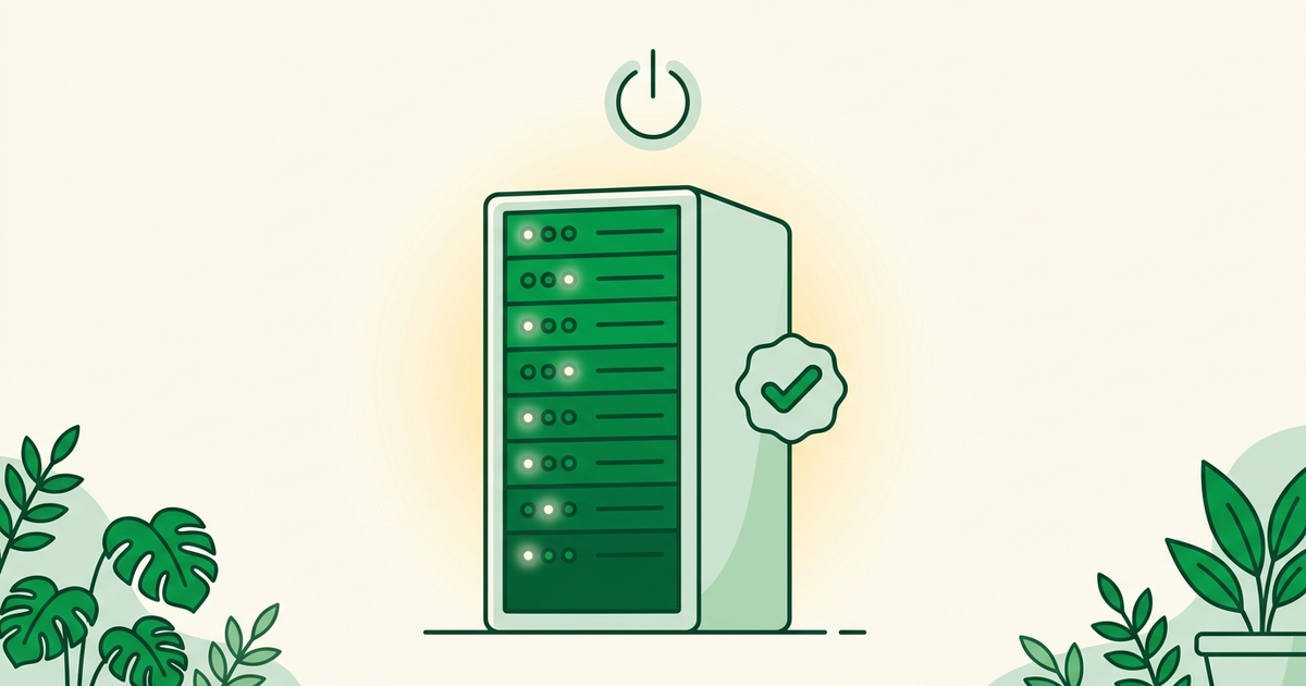 Server rack being activated by a lightning bolt with a verified checkmark