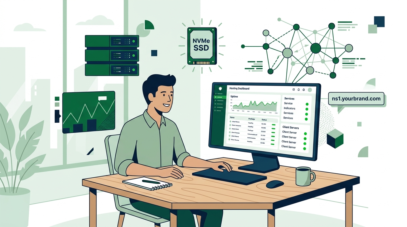 Unternehmer verwaltet sein Hosting-Geschäfts-Dashboard