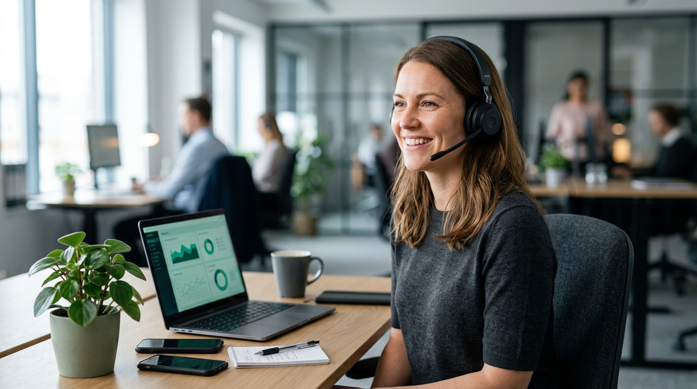 Friendly TPC support agent with headset, ready to help