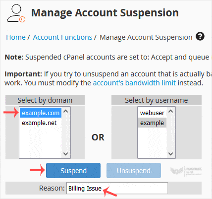 How to Suspend a cPanel User in the WHM Account - 2024