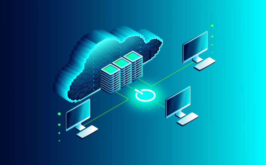 Cloud Computing Conceptul de Cloud Computing Ilustrație 3D de calculatoare conectate
