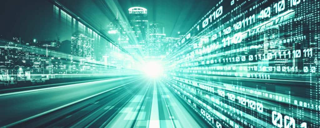 Digital data flow on road with motion blur to create vision of fast speed transfer